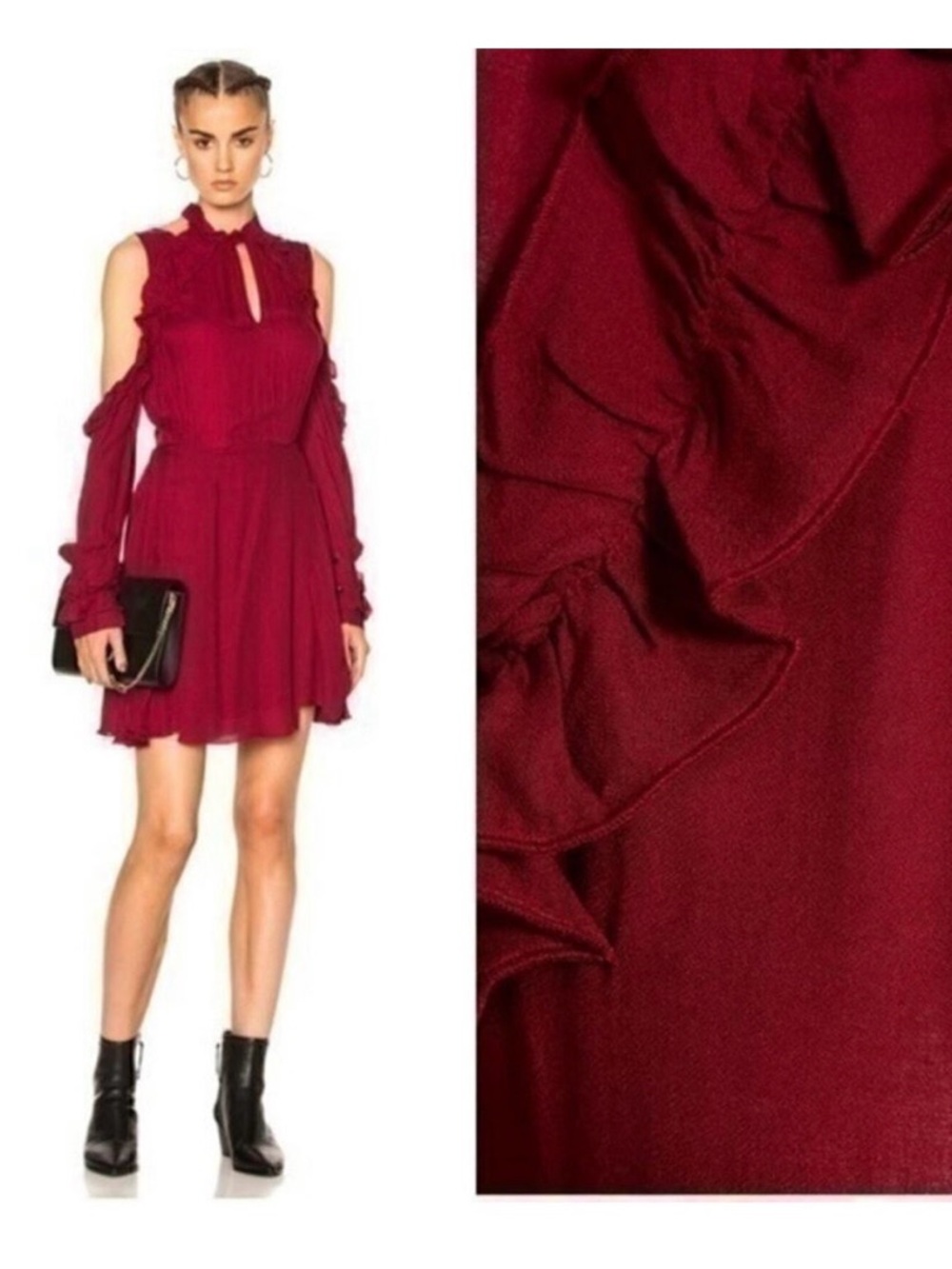 IRO Burgundy Cold-Shoulder Ruffle Mini Dress - Picture 6 of 12